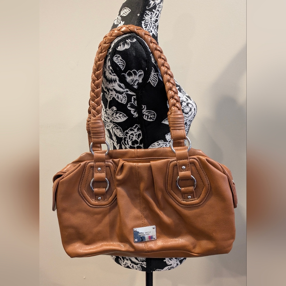 Nine West Brown Satchel Handbag, Used. Great condition., Braided handles